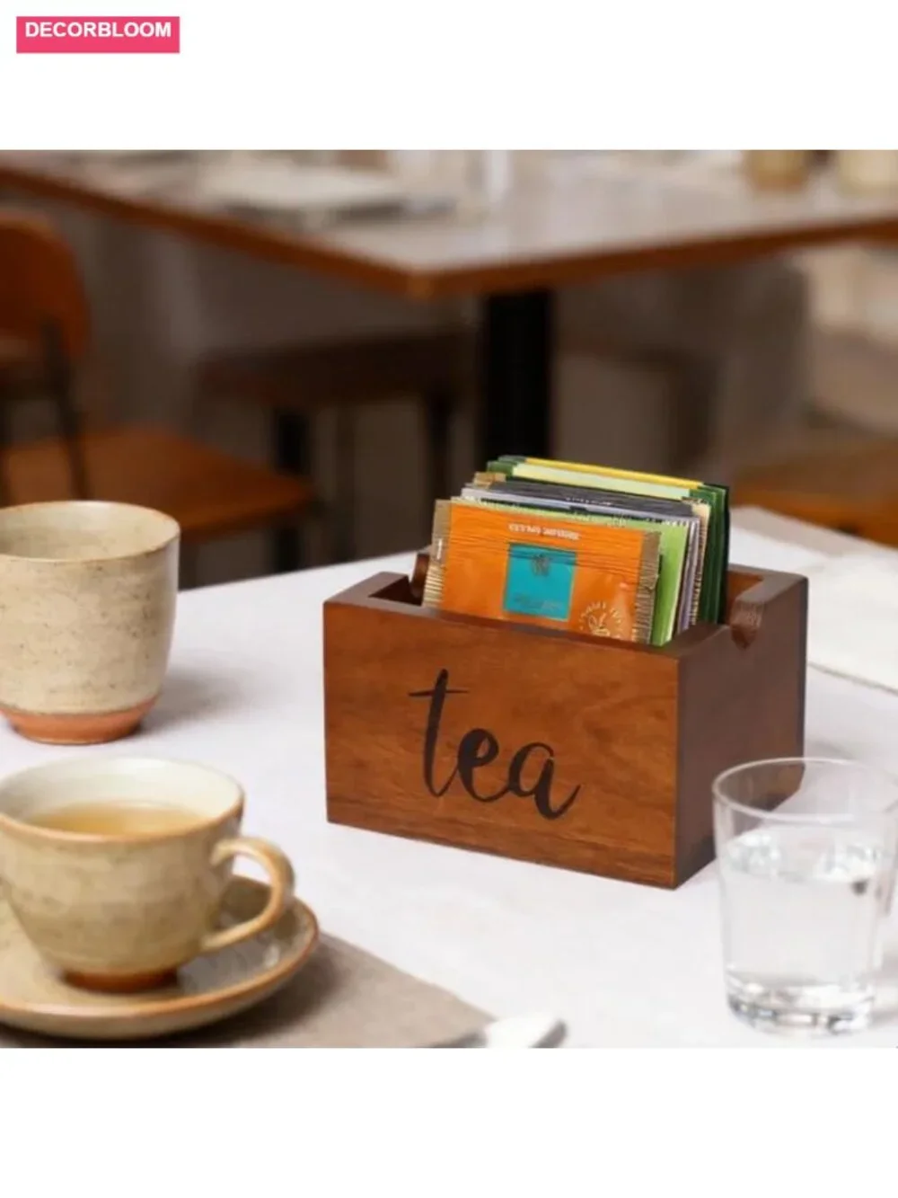 Acacia Wood Sugar Packet Caddy for Coffee Bar Farmhouse